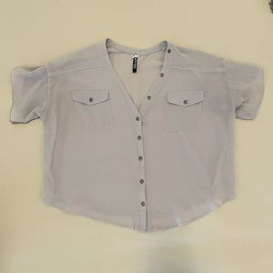 Sheer geay short sleeve blouse